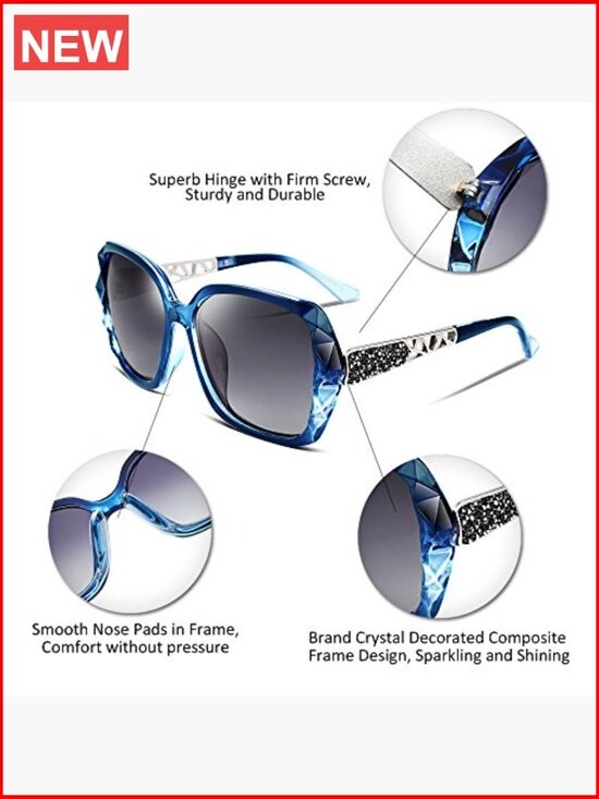 Polarized Square Oversized Sunglasses Sparkling Composite Frame UV400 main image 6